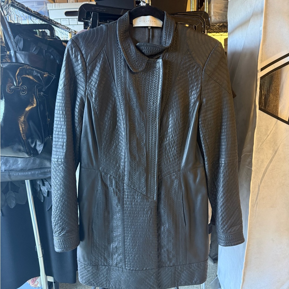 Elie Tahari Textured Black Leather Jacket
